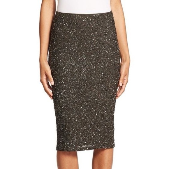 Alice + Olivia Ramos Sequin Midi Pencil Skirt in Army Green - Picture 7 of 11